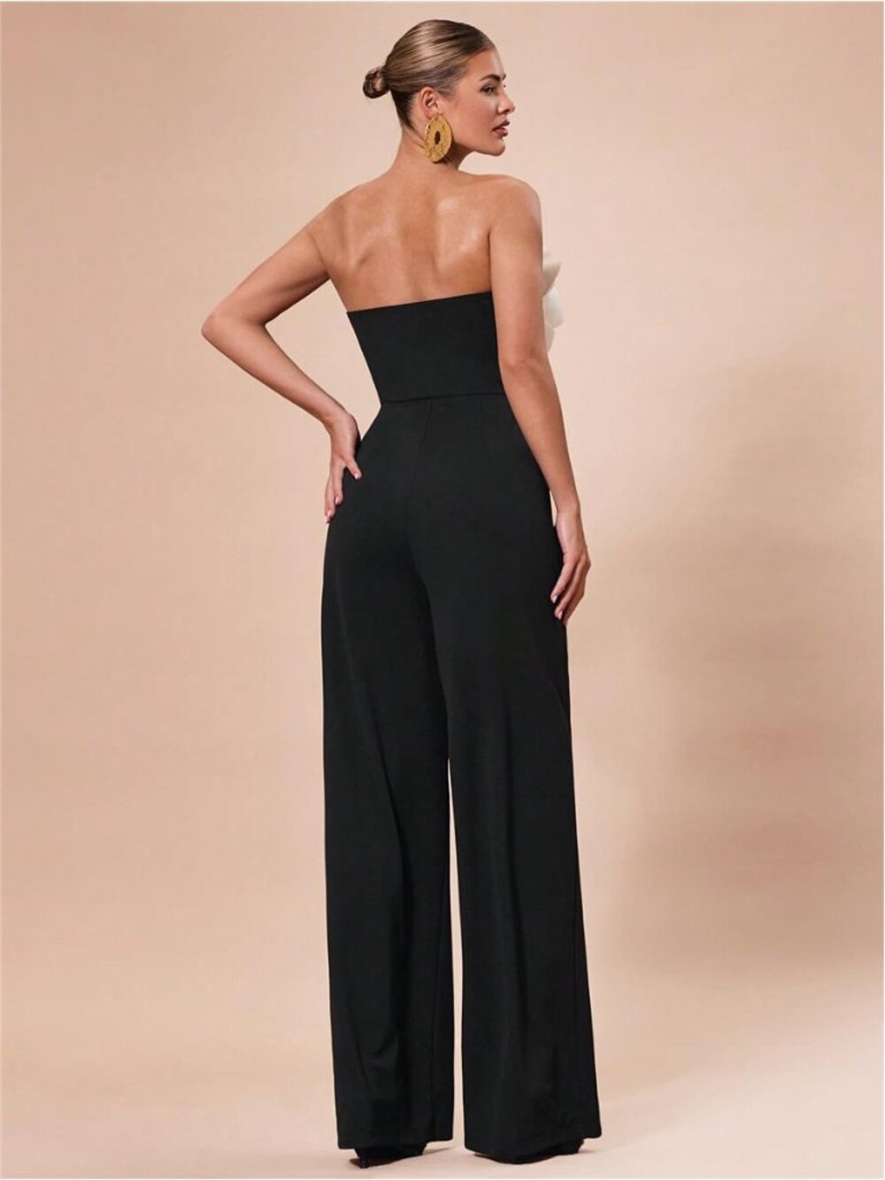 NEW - Elegant 3D Floral Strapless Wide Leg Jumpsuit Chic Party Glam - Picture 2 of 9